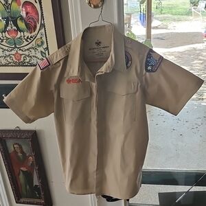 New BSA Boy Scouts Of America Uniform Shirt Youth XL Khaki Cotton Poly Spandex